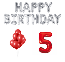 5 jaar Verjaardag Versiering Ballon Pakket rood & zilver