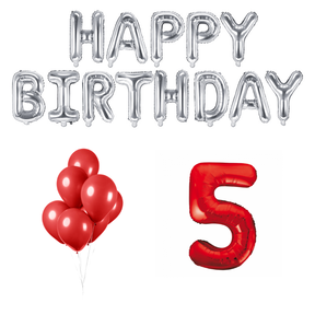 5 jaar Verjaardag Versiering Ballon Pakket rood & zilver