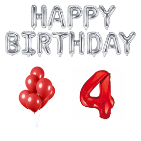 4 jaar Verjaardag Versiering Ballon Pakket rood & zilver