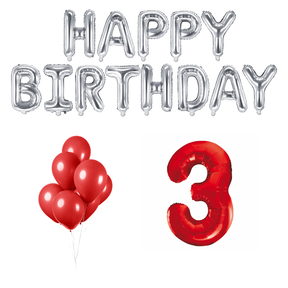 3 jaar Verjaardag Versiering Ballon Pakket rood & zilver