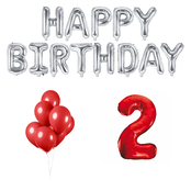 2 jaar Verjaardag Versiering Ballon Pakket rood & zilver