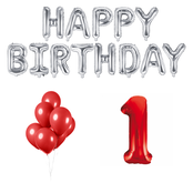 1 jaar Verjaardag Versiering Ballon Pakket rood & zilver