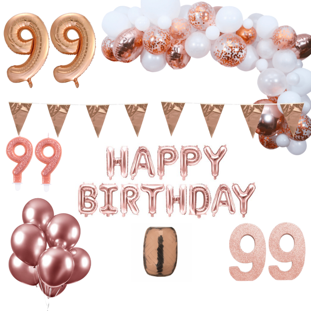 99 jaar Verjaardag Versiering Pakket Rosé goud XL