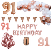 91 jaar Verjaardag Versiering Pakket Rosé goud XL