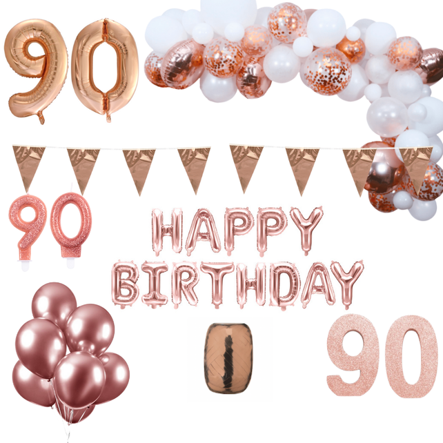 90 jaar Verjaardag Versiering Pakket Rosé goud XL