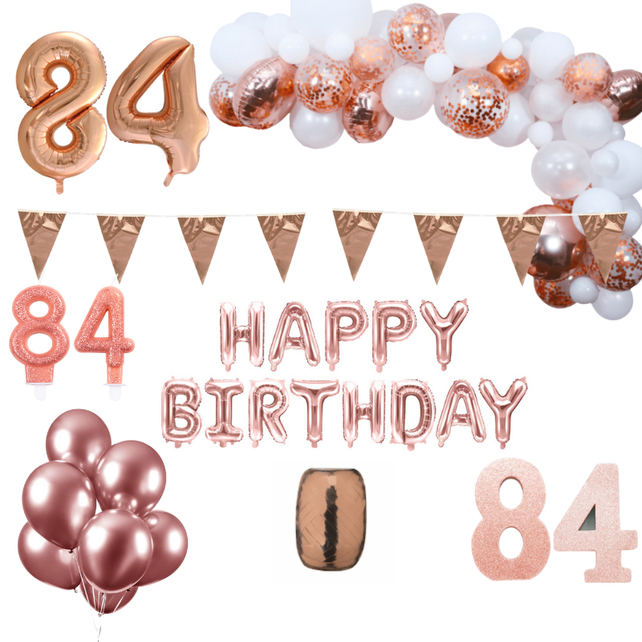 84 jaar Verjaardag Versiering Pakket Rosé goud XL