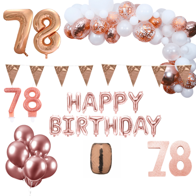 78 jaar Verjaardag Versiering Pakket Rosé goud XL