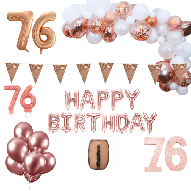 76 jaar Verjaardag Versiering Pakket Rosé goud XL