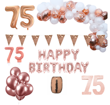 75 jaar Verjaardag Versiering Pakket Rosé goud XL