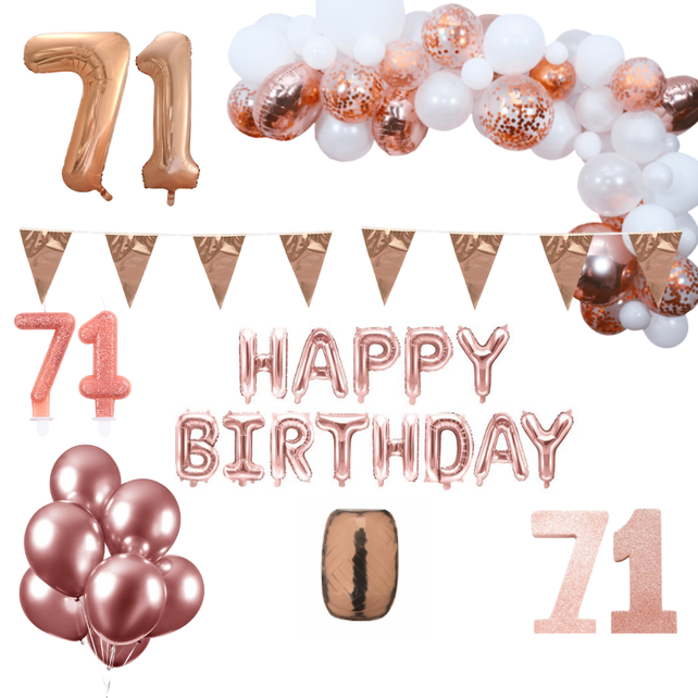 71 jaar Verjaardag Versiering Pakket Rosé goud XL