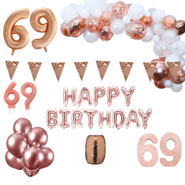 69 jaar Verjaardag Versiering Pakket Rosé goud XL