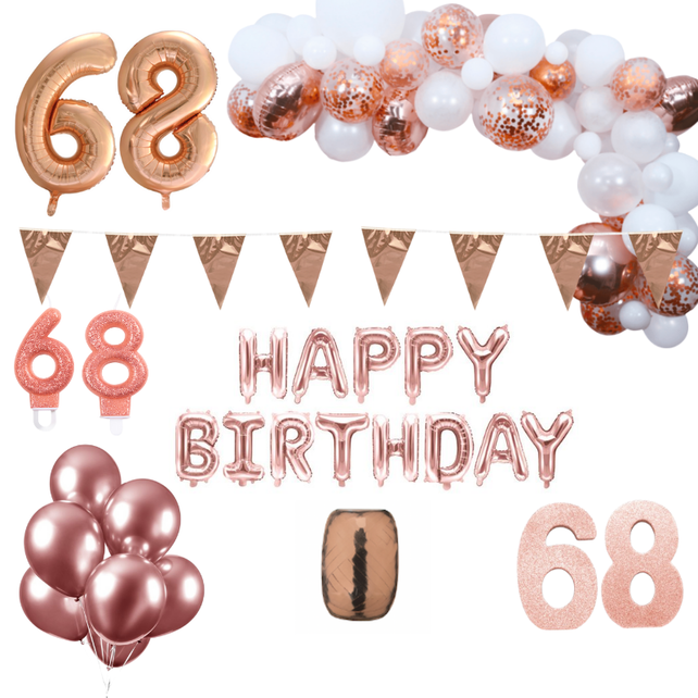 68 jaar Verjaardag Versiering Pakket Rosé goud XL