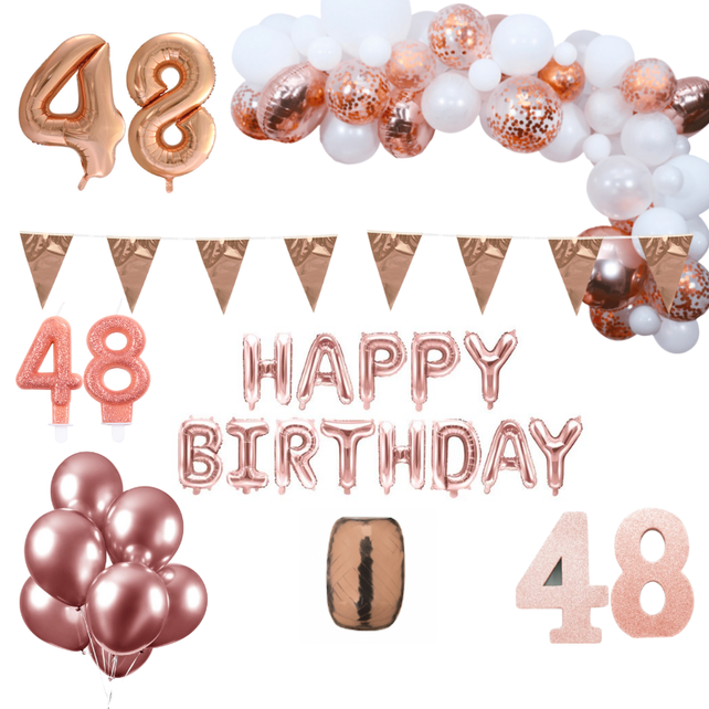 48 jaar Verjaardag Versiering Pakket Rosé goud XL