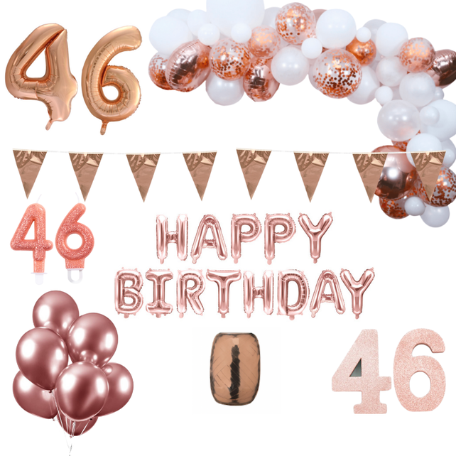 46 jaar Verjaardag Versiering Pakket Rosé goud XL