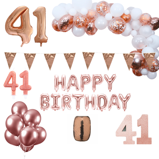 41 jaar Verjaardag Versiering Pakket Rosé goud XL