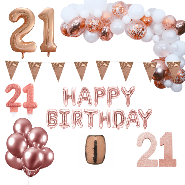 21 jaar Verjaardag Versiering Pakket Rosé goud XL