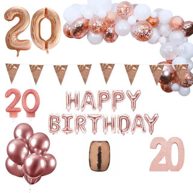 20 jaar Verjaardag Versiering Pakket Rosé goud XL 20 jaar Verjaardag Versiering Pakket Rosé goud XL