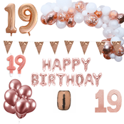 19 jaar Verjaardag Versiering Pakket Rosé goud XL