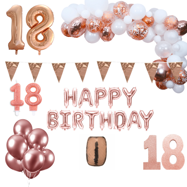 18 jaar Verjaardag Versiering Pakket Rosé goud XL