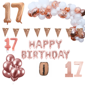 17 jaar Verjaardag Versiering Pakket Rosé goud XL