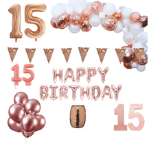 15 jaar Verjaardag Versiering Pakket Rosé goud XL
