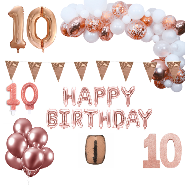 10 jaar Verjaardag Versiering Pakket Rosé goud XL