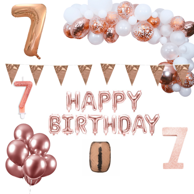 7 jaar Verjaardag Versiering Pakket Rosé goud XL