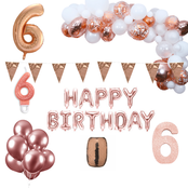 6 jaar Verjaardag Versiering Pakket Rosé goud XL