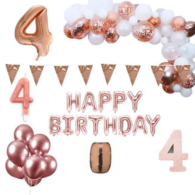 4 jaar Verjaardag Versiering Pakket Rosé goud XL 4 jaar Verjaardag Versiering Pakket Rosé goud XL