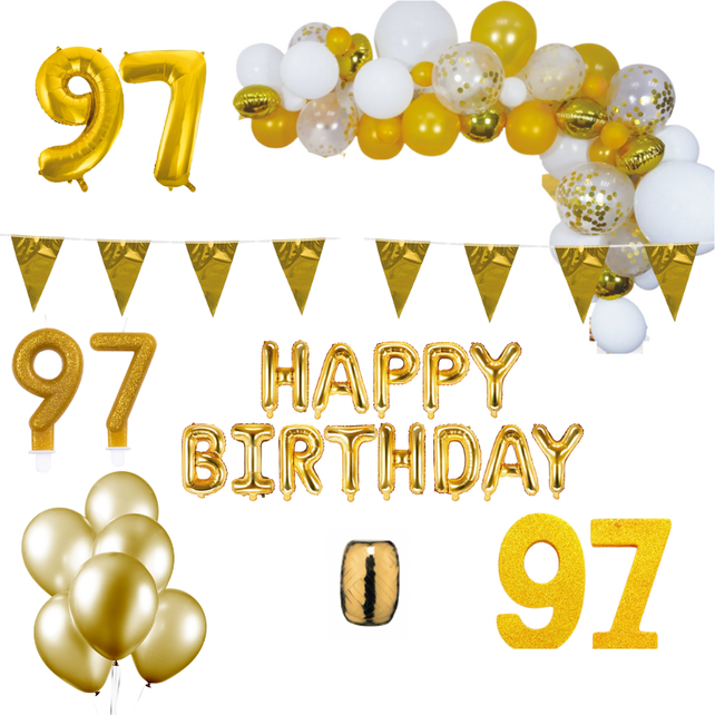 97 jaar Verjaardag Versiering Pakket Goud XL 97 jaar Verjaardag Versiering Pakket Goud XL