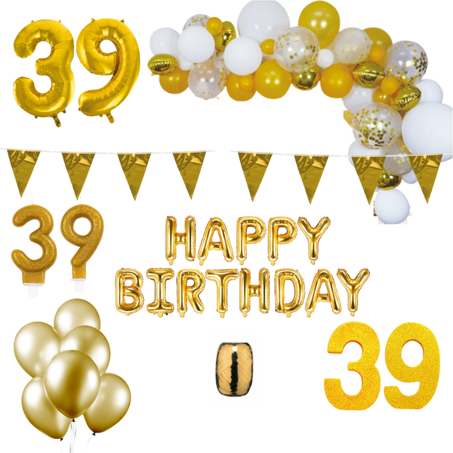 39 jaar Verjaardag Versiering Pakket Goud XL