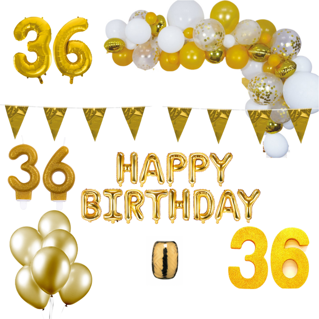 36 jaar Verjaardag Versiering Pakket Goud XL