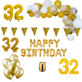 32 jaar Verjaardag Versiering Pakket Goud XL