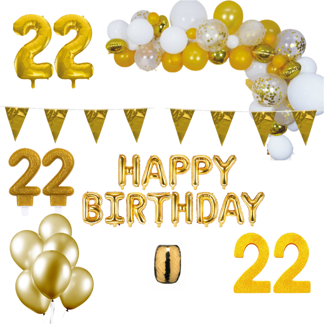 22 jaar Verjaardag Versiering Pakket Goud XL 22 jaar Verjaardag Versiering Pakket Goud XL