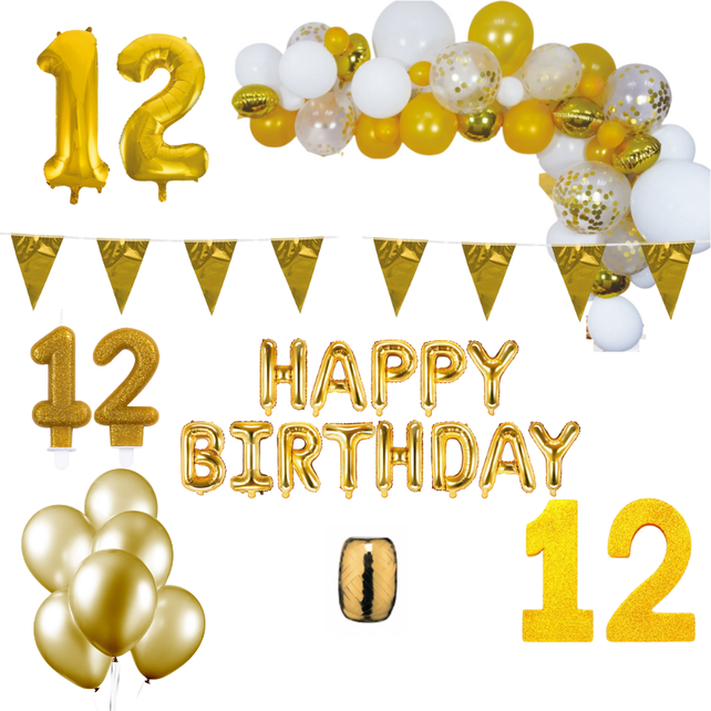 12 jaar Verjaardag Versiering Pakket Goud XL