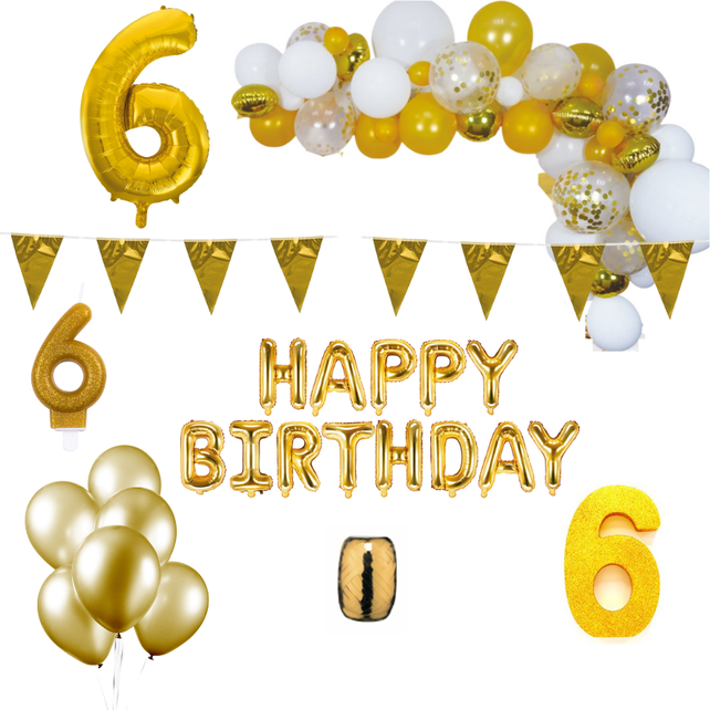 6 jaar Verjaardag Versiering Pakket Goud XL