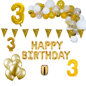 3 jaar Verjaardag Versiering Pakket Goud XL