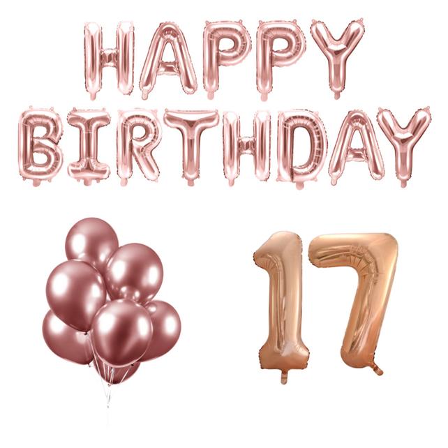 17 jaar Verjaardag Versiering Ballon Pakket rosé goud