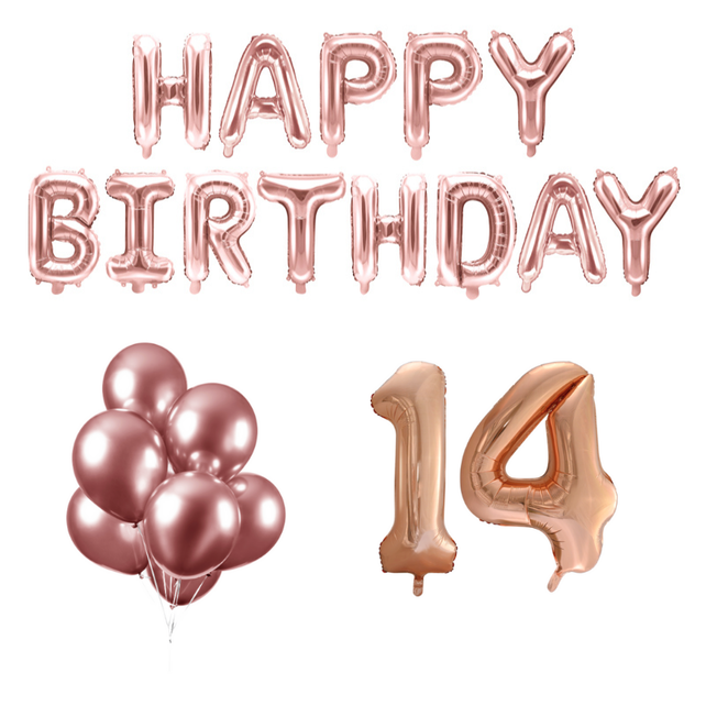 14 jaar Verjaardag Versiering Ballon Pakket rosé goud