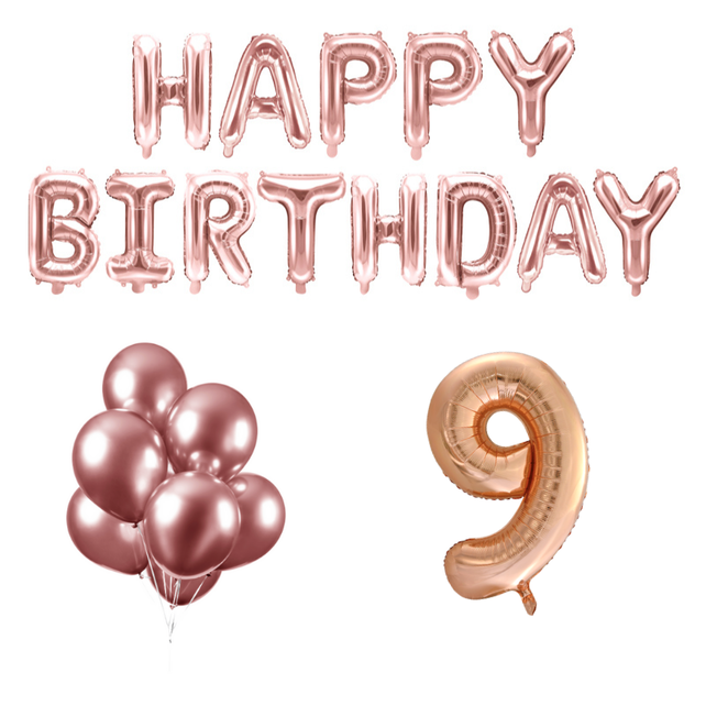 9 jaar Verjaardag Versiering Ballon Pakket rosé goud