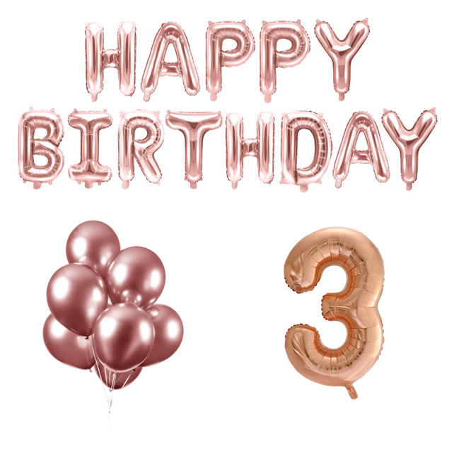 3 jaar Verjaardag Versiering Ballon Pakket rosé goud