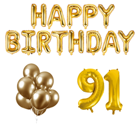 91 jaar Verjaardag Versiering Ballon Pakket Goud