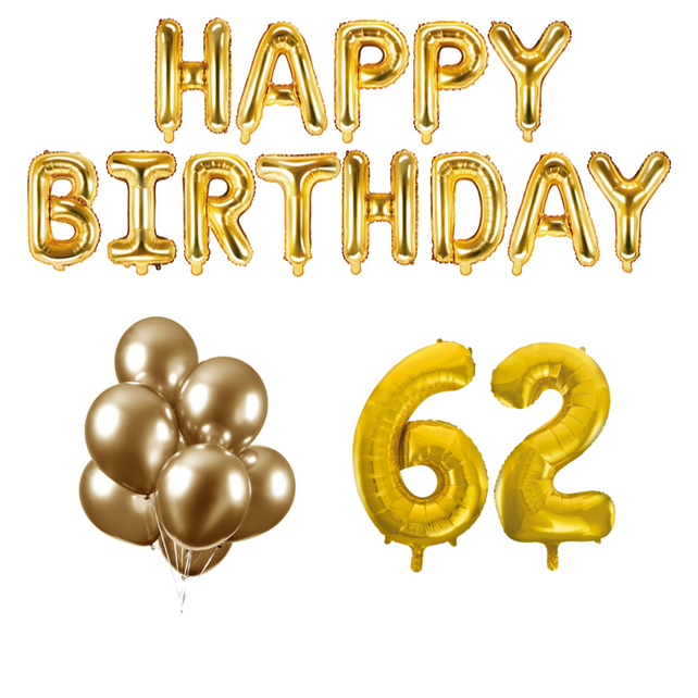 62 jaar Verjaardag Versiering Ballon Pakket Goud