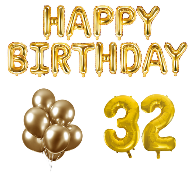 32 jaar Verjaardag Versiering Ballon Pakket Goud