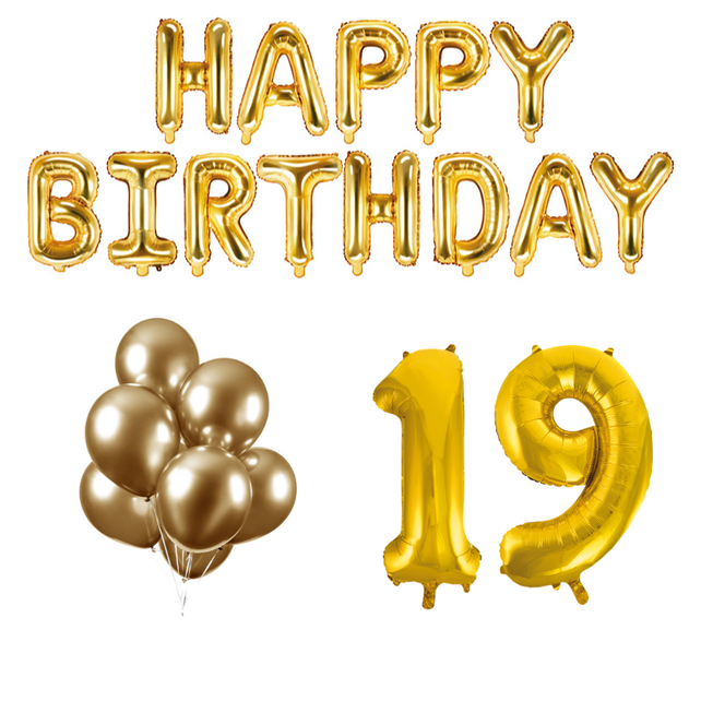19 jaar Verjaardag Versiering Ballon Pakket Goud
