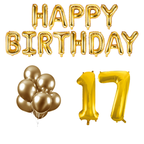 17 jaar Verjaardag Versiering Ballon Pakket Goud
