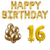 16 jaar Verjaardag Versiering Ballon Pakket Goud