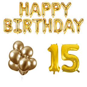 15 jaar Verjaardag Versiering Ballon Pakket Goud