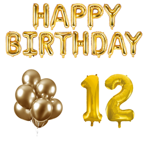 12 jaar Verjaardag Versiering Ballon Pakket Goud