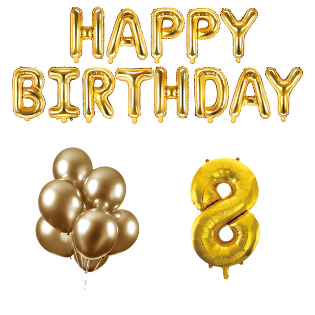 8 jaar Verjaardag Versiering Ballon Pakket Goud